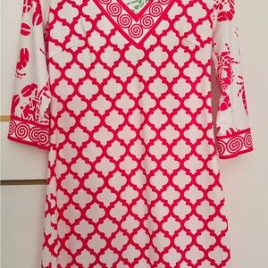 Gretchen Scott Designs Pink and White Midi Dress